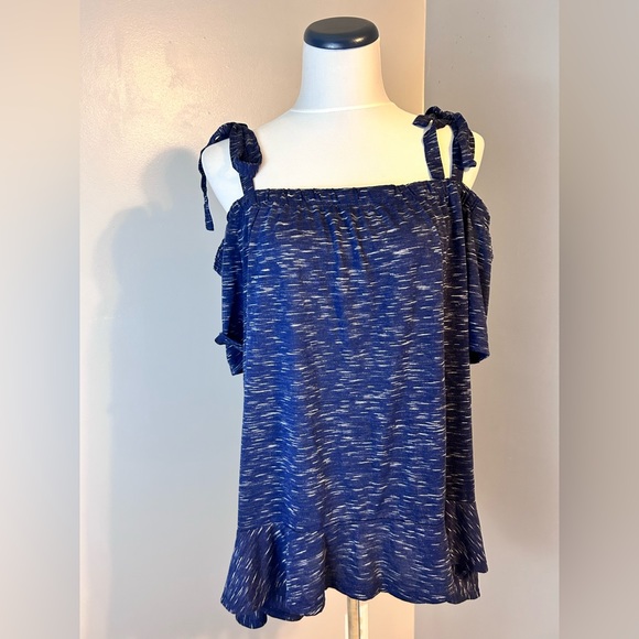 a.n.a Tops - A.N.A ruffle bottom jean blue off the the shoulder tunic top NWT size xl